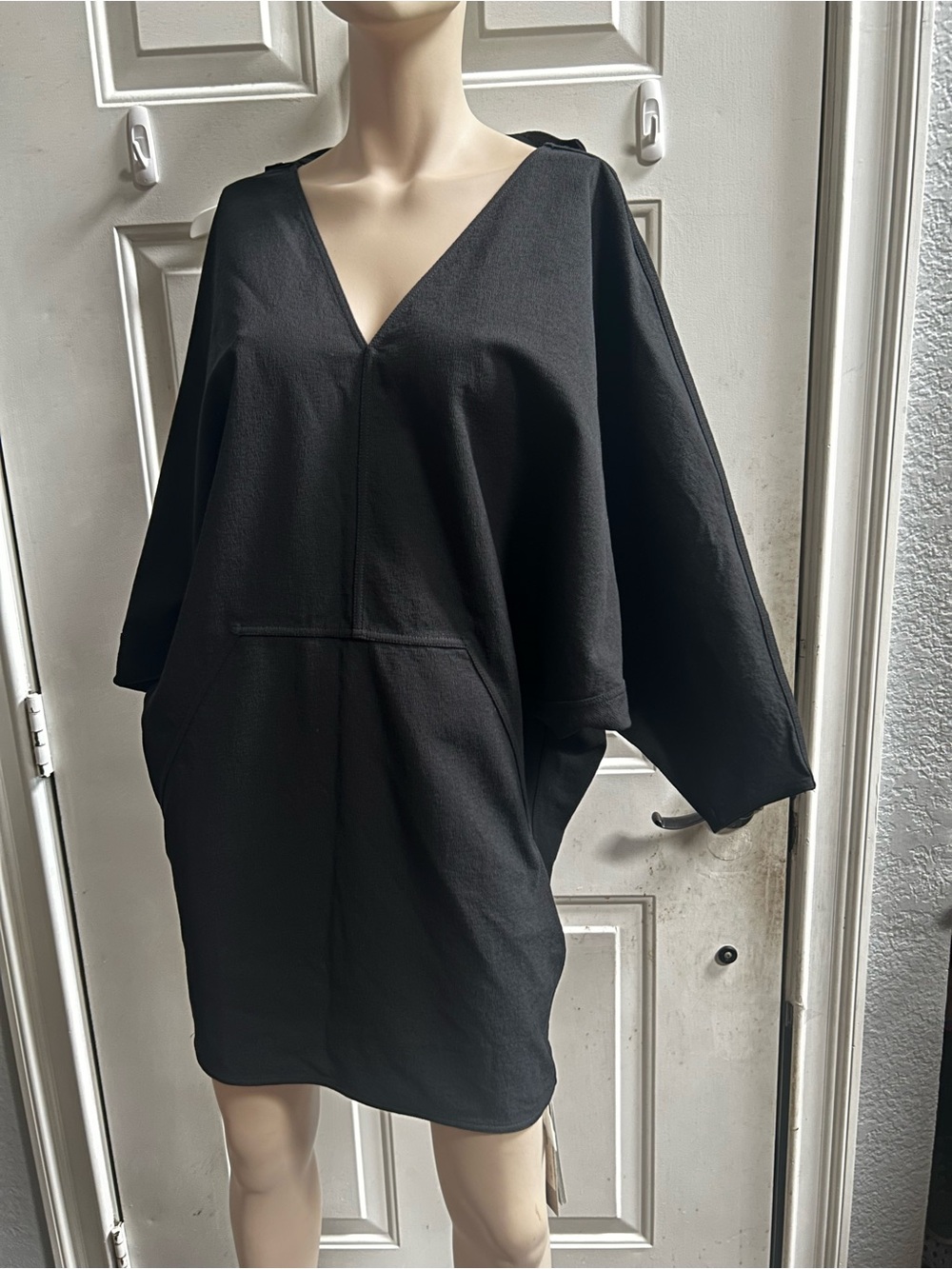 Rick Owen’s Women's Structured Black V-Neck Release Mini Dress Sz 46 ITALY